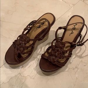 Mia brown wedge heels.  Brown leather woven.